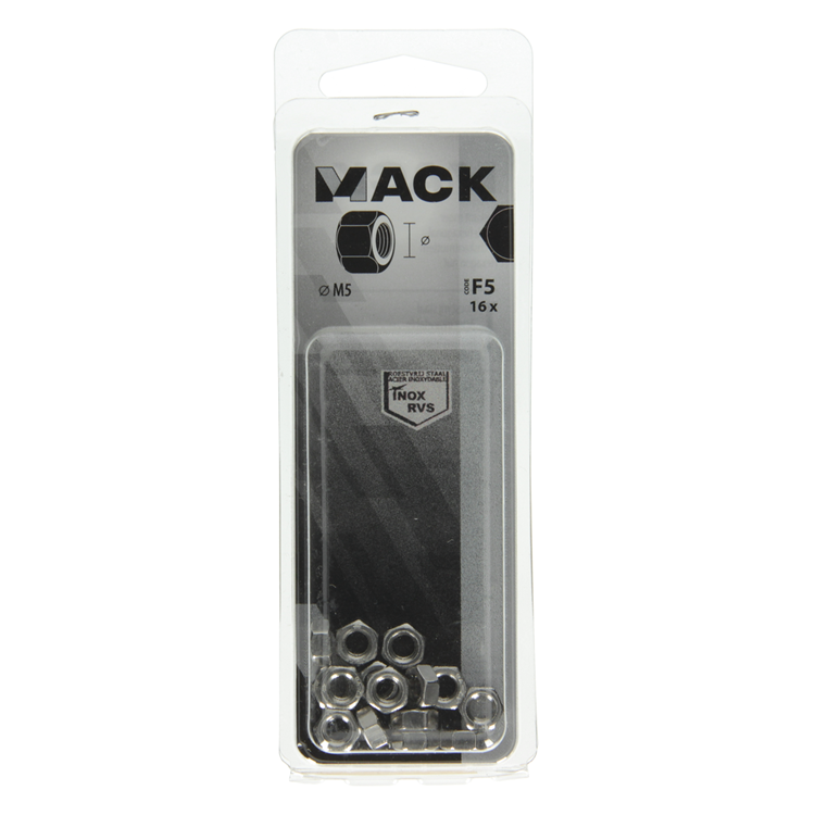 Afbeelding laden in galerijviewer, Mack 1019851 - zeskantmoer inox a2 16 st m5 | 10 stuks
