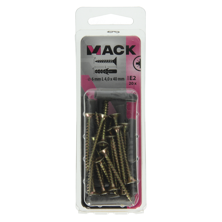 Afbeelding laden in galerijviewer, Mack 1017896 - plug + schroef polyethyleen 20 st 6 mm 4,0 x 40 mm | 5 stuks
