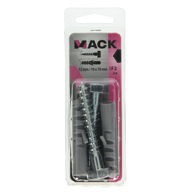 Afbeelding laden in galerijviewer, Mack 1017899 - plug + houtdraadbout polyeth 2 st 12 mm 10x70 mm | 5 stuks
