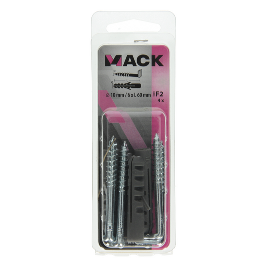 Mack 1017902 - plug + schroefduim polyeth 4 st 10mm 6x60mm | 5 stuks
