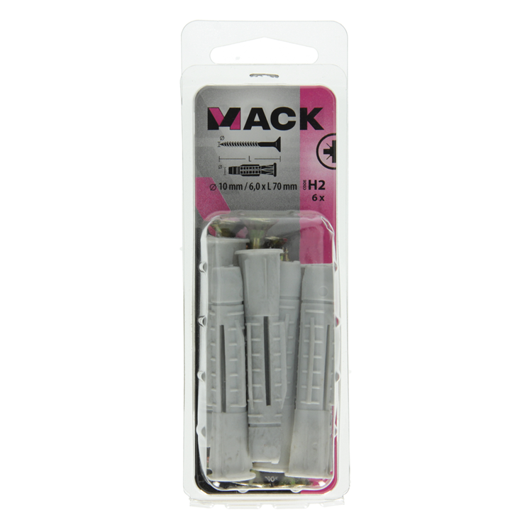 Afbeelding laden in galerijviewer, Mack 1017905 - universeelplug + schroef polyeth6 st 10mm 6,0x70mm | 5 stuks
