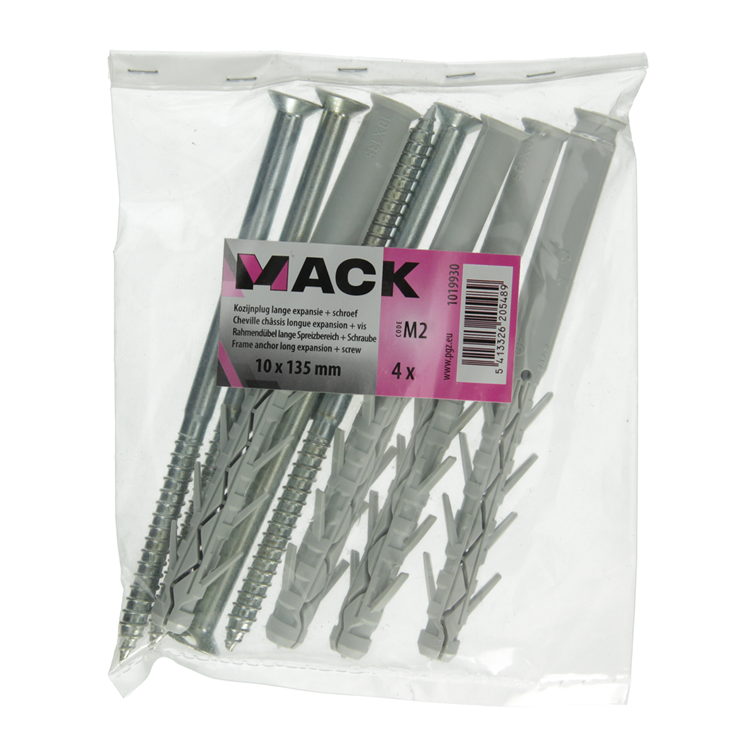 Afbeelding laden in galerijviewer, Mack 1019930 - kozijnplug lange exp. polyam. + schr.4st 10 x 135 mm | 5 stuks
