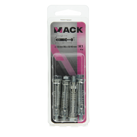 Mack 1019946 - keilbout 6-kant bout verzinkt 4 st m6x50 | 10 stuks