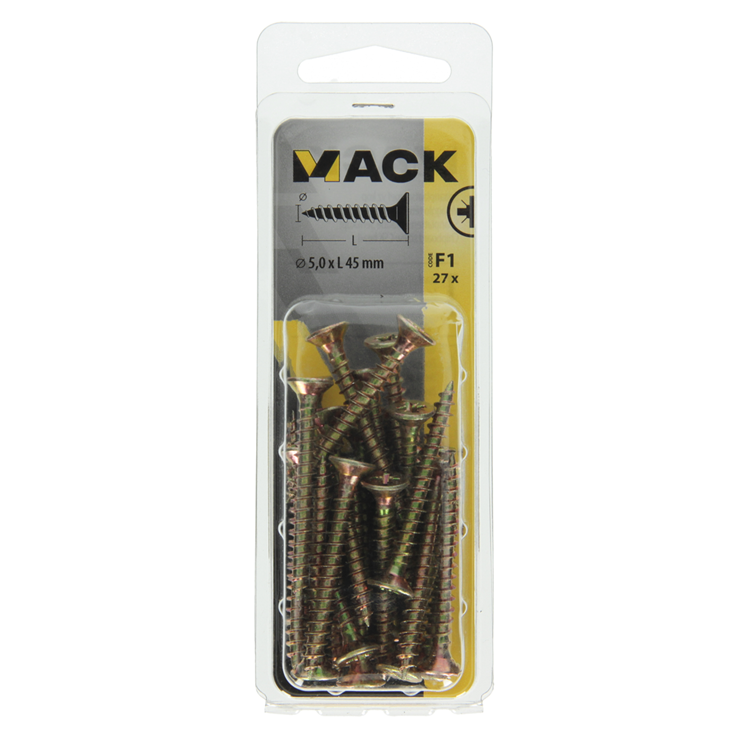 Afbeelding laden in galerijviewer, Mack 1017987 - spaanplaatschroef vz kop geelverz. 27st 5,0 x 45 mm | 5 stuks
