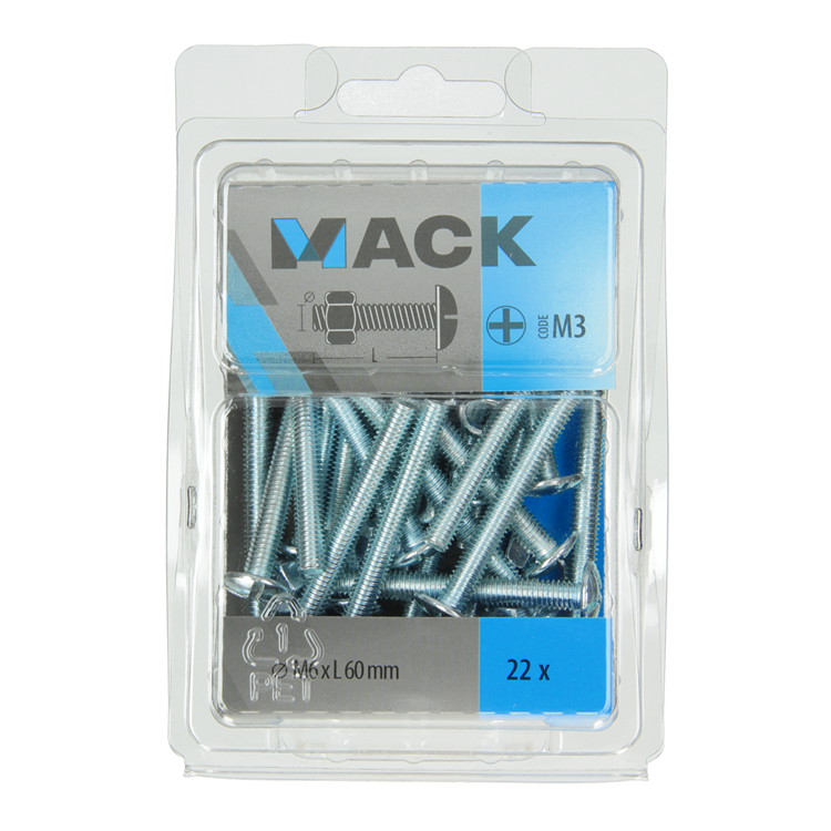 Afbeelding laden in galerijviewer, Mack 1018104 - kachelbout + moer staal verzinkt 22 st m6 x 60 mm | 5 stuks
