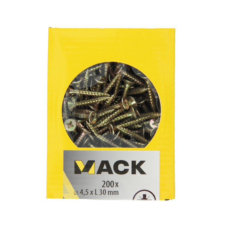 Afbeelding laden in galerijviewer, Mack 1020102 - spaanplaatschroef vz kop geelvz 200 st 4,5 x 30 mm | 5 stuks

