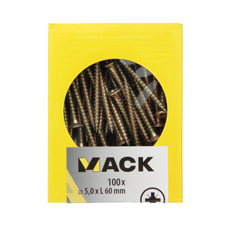 Afbeelding laden in galerijviewer, Mack 1020116 - spaanplaatschroef vz kop geelvz 100 st 5,0 x 60 mm | 5 stuks
