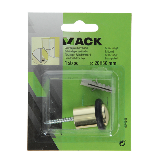 Mack 1047649 - deurstop cilindermodel vermessingd ø 20h30 mm 1 st pc | 6 stuks
