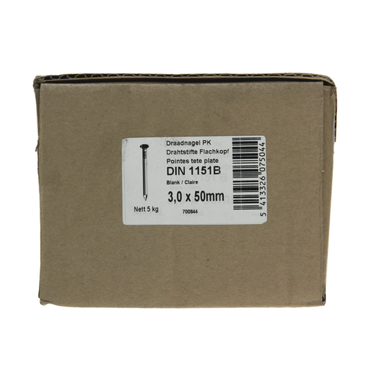 1015643 - doos 5 kg. nagels platte kop 3,0x50 mm | 3 stuks