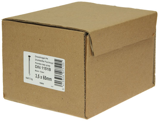 1015648 - doos 5 kg. nagels platte kop 3,5x65 mm | 3 stuks