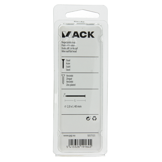 Mack 1017151 - nagel platte kop staal verzinkt 100 gr 2,0 x 40 mm | 5 stuks