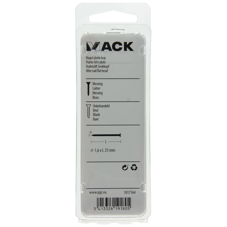 Afbeelding laden in galerijviewer, Mack 1017164 - nagel platte kop messing 20 gr1,6 x 25 mm | 10 stuks
