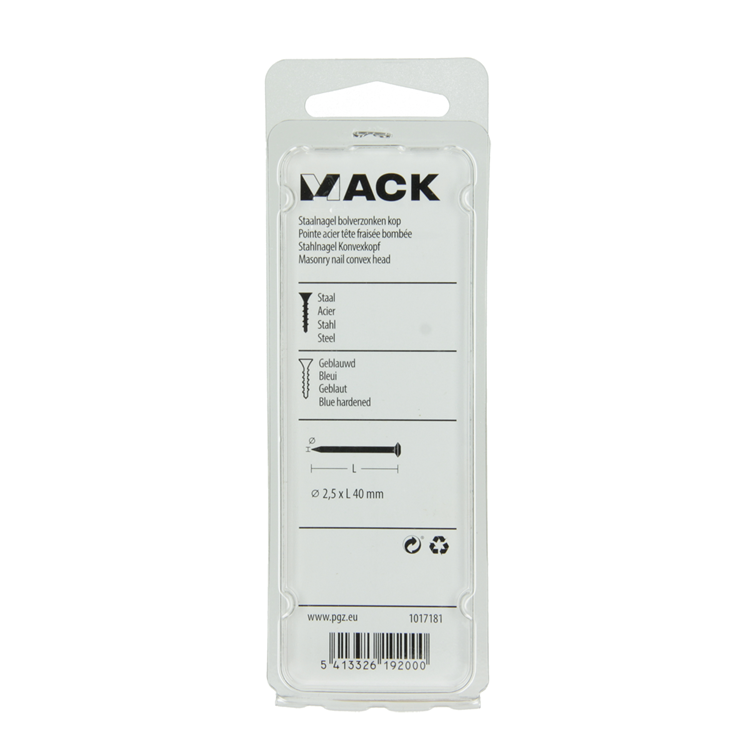 Afbeelding laden in galerijviewer, Mack 1017181 - staalnagel bvk staal geblauwd 45 gr 2,5 x 40 mm | 10 stuks
