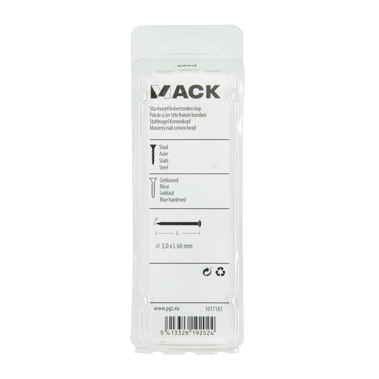 Afbeelding laden in galerijviewer, Mack 1017183 - staalnagel bvk staal geblauwd 45 gr 3,0 x 60 mm | 10 stuks
