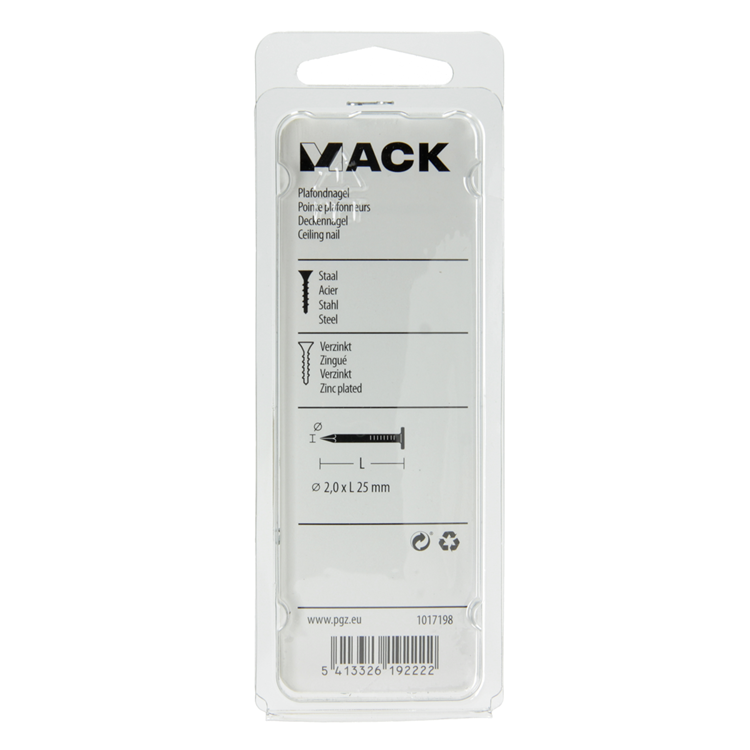Afbeelding laden in galerijviewer, Mack 1017198 - plafondnagel staal verzinkt 90 gr 2,0 x 25 mm | 5 stuks
