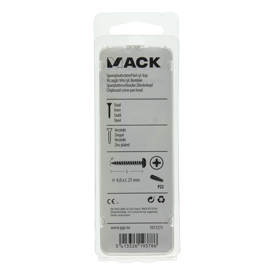 Mack 1017273 - spaanplaatschroef cylkop geelverz.25 st 4,0 x 25 mm | 10 stuks