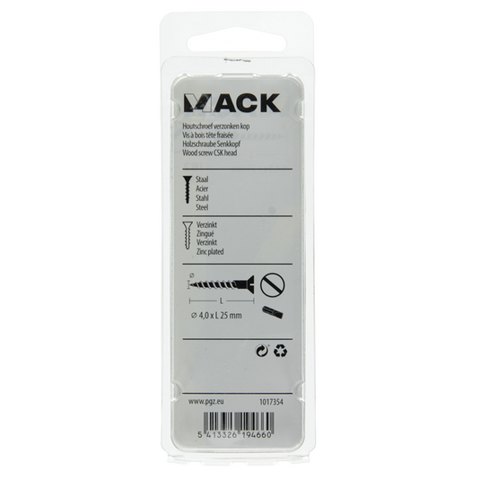 Mack 1017354 - houtschroef verzonken kop verz20 st 4,0 x 25 mm | 10 stuks