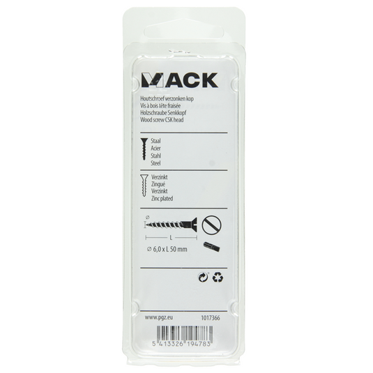 Mack 1017366 - houtschroef verzonken kop verz6 st 6,0 x 50 mm | 10 stuks