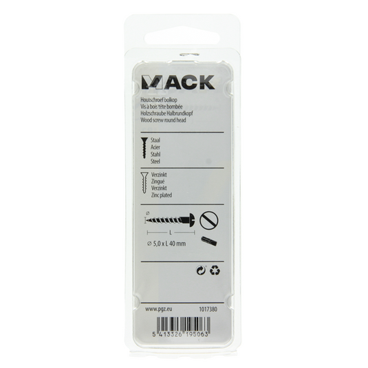 Mack 1017380 - houtschroef bolkop staal verzinkt 8 st 5,0 x 40 mm | 10 stuks