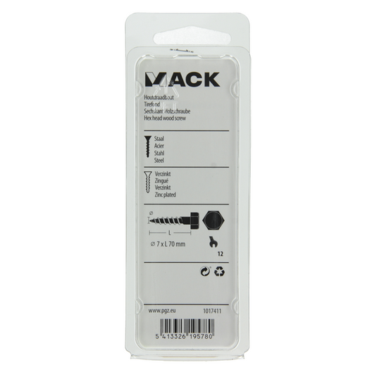 Mack 1017411 - houtdraadbout staal verzinkt 6 st 7 x 70 mm | 5 stuks