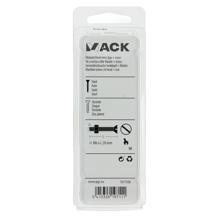 Afbeelding laden in galerijviewer, Mack 1017508 - metaalschroef verz. kop + moer verz. 10st m6 x 20 mm | 10 stuks
