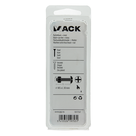 Mack 1017547 - kachelbout + moer staal verzinkt 12 st m5 x 30 mm | 5 stuks