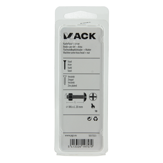 Mack 1017551 - kachelbout + moer staal verzinkt 9 st m6 x 20 mm | 5 stuks