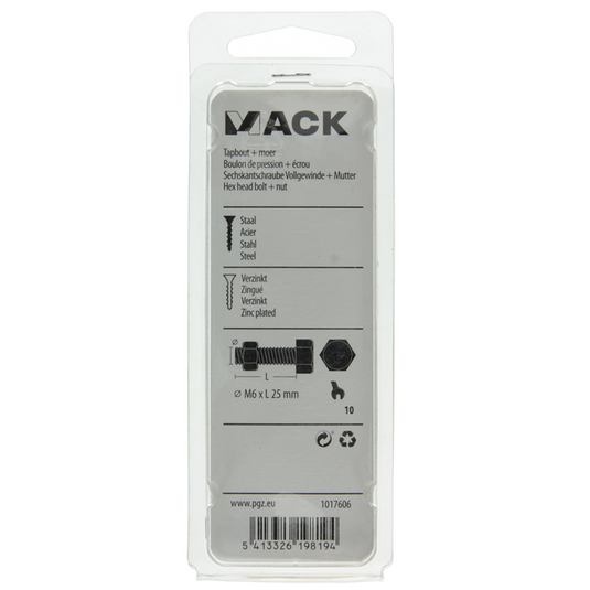 Mack 1017606 - tapbout + moer staal verzinkt 13 st m6 x 25 mm | 10 stuks