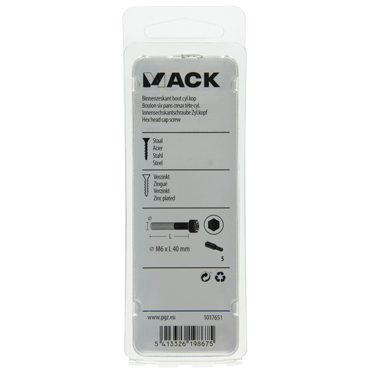 Afbeelding laden in galerijviewer, Mack 1017651 - binnenzeskant bout cyl.kop verz. 5 st m6 x 40 mm | 10 stuks
