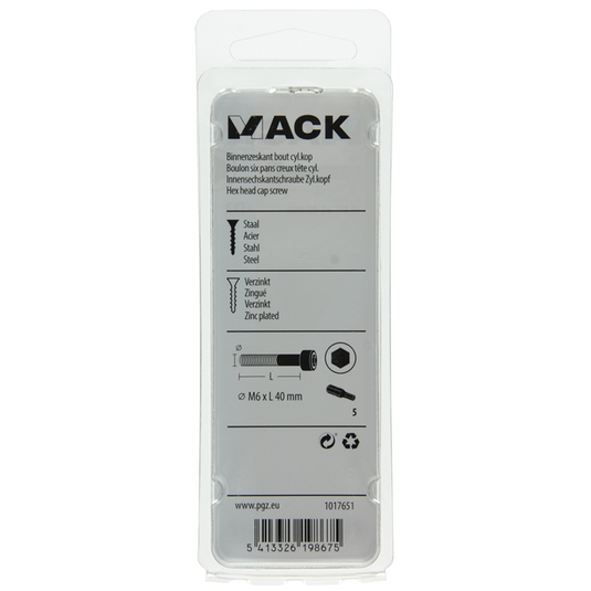 Mack 1017651 - binnenzeskant bout cyl.kop verz. 5 st m6 x 40 mm | 10 stuks