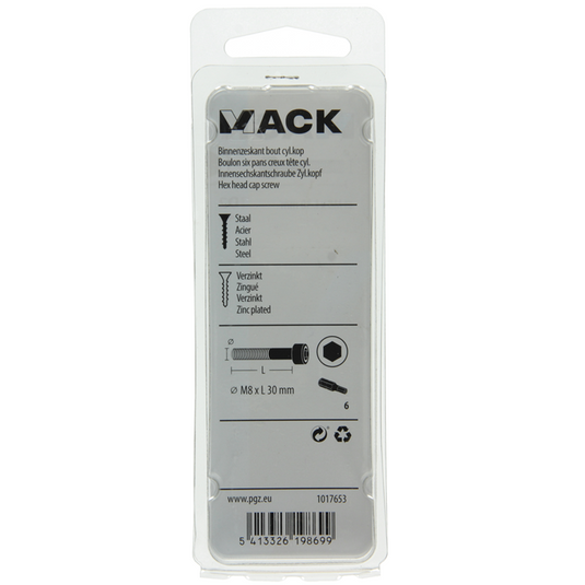 Mack 1017653 - binnenzeskant bout cyl.kop verz. 4 st m8 x 30 mm | 10 stuks