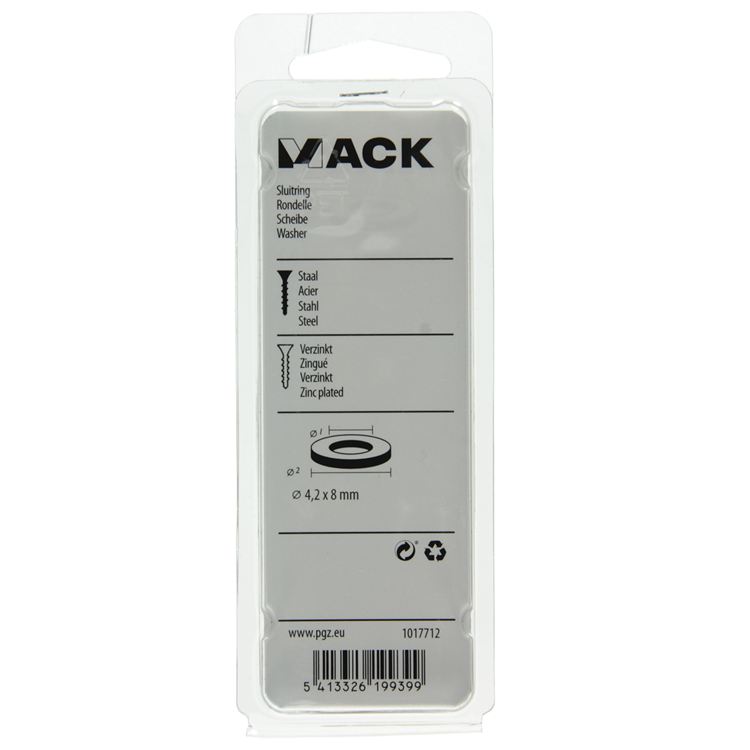 Afbeelding laden in galerijviewer, Mack 1017712 - sluitring staal verzinkt 60 st 4,2 x 8 mm | 10 stuks
