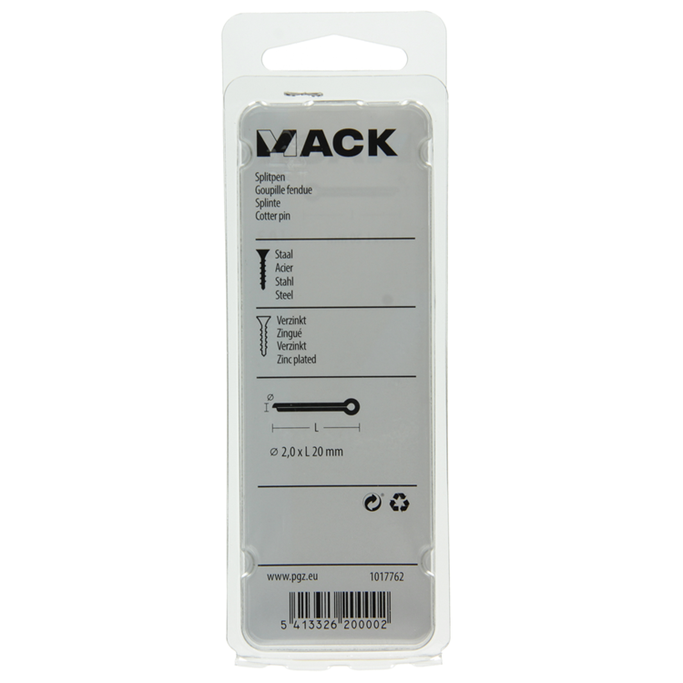 Afbeelding laden in galerijviewer, Mack 1017762 - splitpen staal verzinkt 22 st 2,0 x 20 mm | 10 stuks
