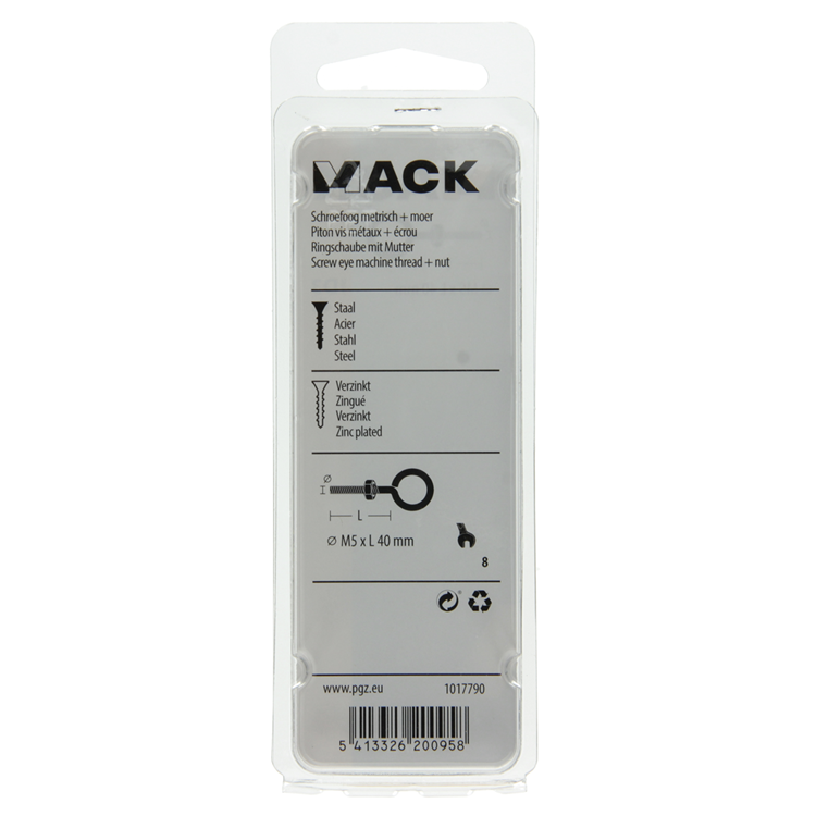 Afbeelding laden in galerijviewer, Mack 1017790 - schroefoog metrisch + moer verzinkt 4 st m5 x 40 mm | 10 stuks

