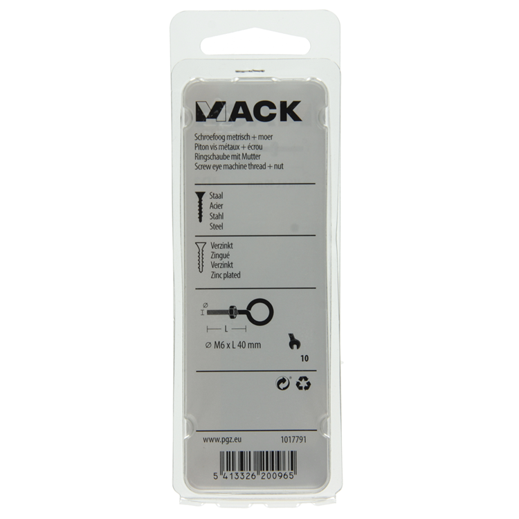 Afbeelding laden in galerijviewer, Mack 1017791 - schroefoog metrisch + moer verzinkt 4 st m6 x 40 mm | 10 stuks
