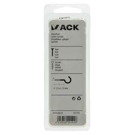Mack 1017795 - schroefhaak staal verzinkt 18st 2,5 x 12 mm | 10 stuks
