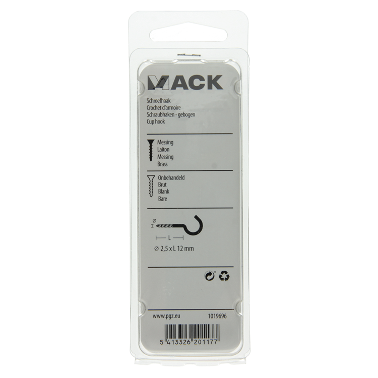 Afbeelding laden in galerijviewer, Mack 1019696 - schroefhaak messing 7 st 2,5 x 12mm | 10 stuks
