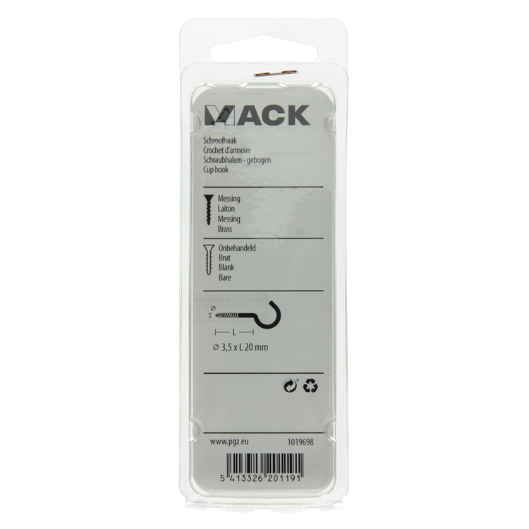 Afbeelding laden in galerijviewer, Mack 1019698 - schroefhaak messing 3 st 3,5 x 20mm | 10 stuks
