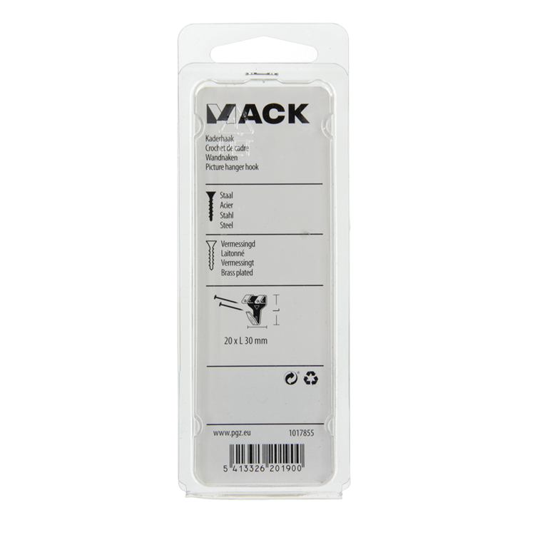 Afbeelding laden in galerijviewer, Mack 1017855 - kaderhaak staal vermessingd 6 st 20 x 30 mm | 5 stuks
