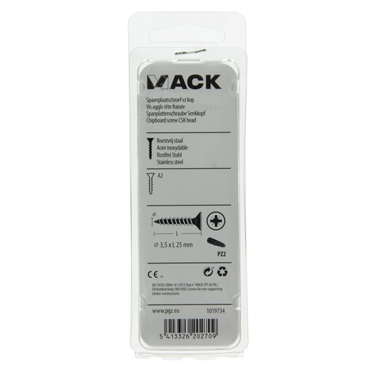 Mack 1019734 - spaanplaatschroef vz kop rvs 18 st 3,5 x 25 mm | 10 stuks