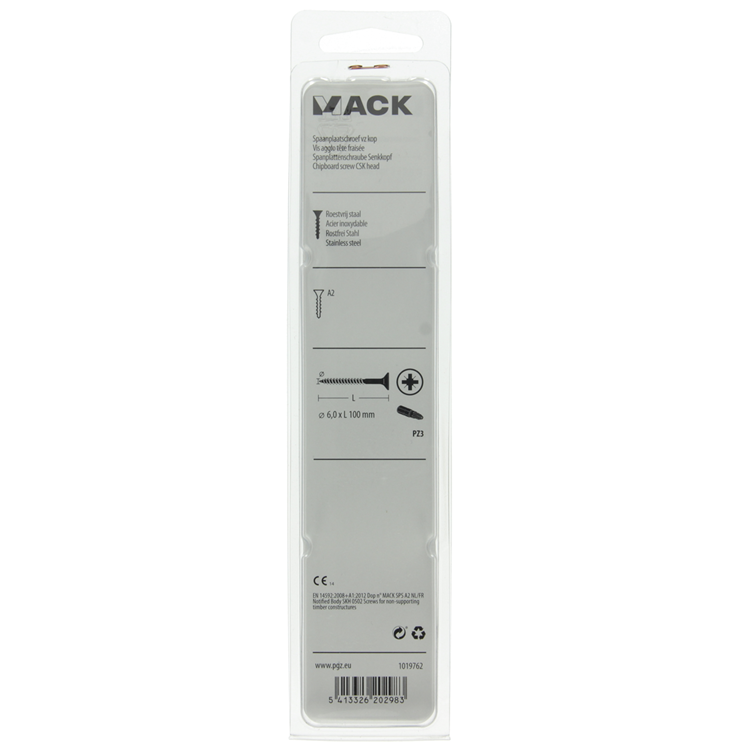 Afbeelding laden in galerijviewer, Mack 1019762 - spaanplaatschroef vz kop rvs 4 st 6,0 x 100mm | 5 stuks

