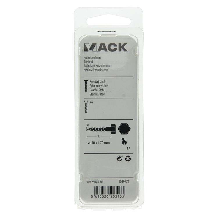 Afbeelding laden in galerijviewer, Mack 1019776 - houtdraadbout roestvrijstaal 2st 10 x 70 mm | 10 stuks
