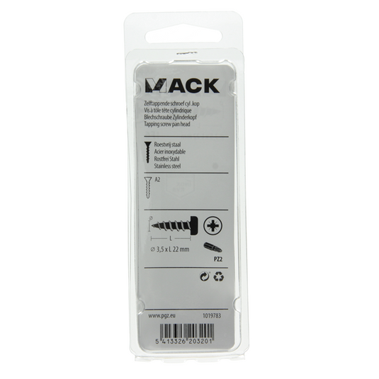 Mack 1019783 - zelftappende schroef cyl.kop a2 11 st 3,5 x 22 mm | 10 stuks