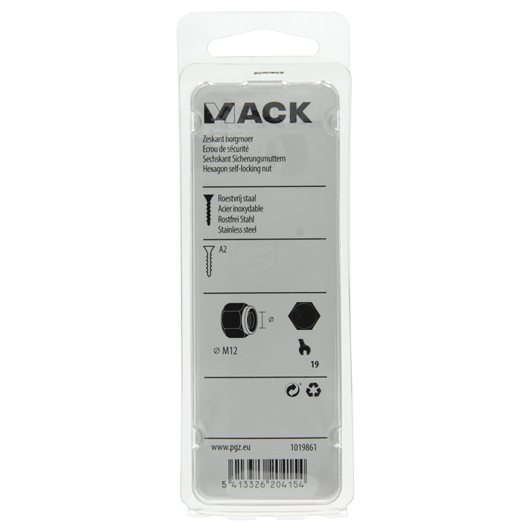 Afbeelding laden in galerijviewer, Mack 1019861 - zeskant borgmoer inox a2 2 st m 12 | 10 stuks
