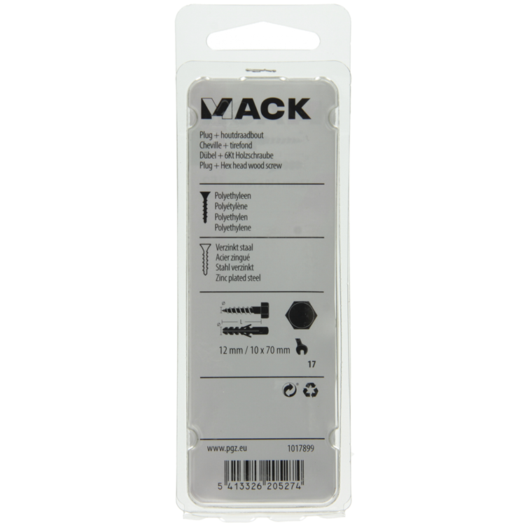 Afbeelding laden in galerijviewer, Mack 1017899 - plug + houtdraadbout polyeth 2 st 12 mm 10x70 mm | 5 stuks
