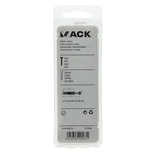 Mack 1019946 - keilbout 6-kant bout verzinkt 4 st m6x50 | 10 stuks