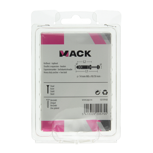 Mack 1019948 - keilbout 6-kant bout verzinkt 2 st m8x90 14x50 | 5 stuks