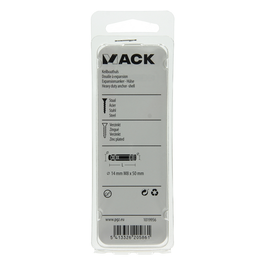 Mack 1019956 - keilbouthuls verzinkt 2 st m8 x 50 mm | 10 stuks