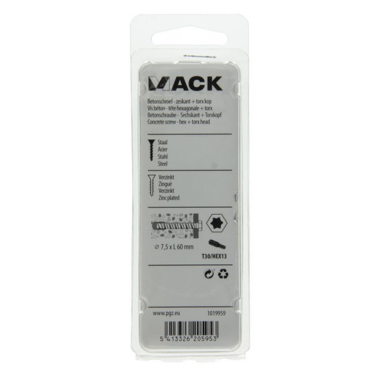 Mack 1019959 - betonschroef verzinkt 6kant 4st 7,5 x 60 mm | 5 stuks