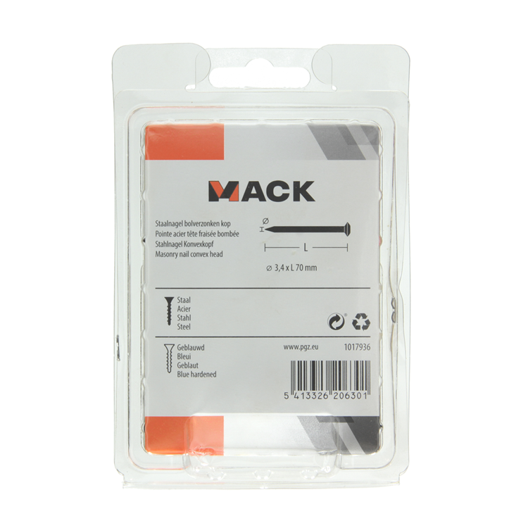 Afbeelding laden in galerijviewer, Mack 1017936 - staalnagel bvk staal geblauwd 200 gr 3,4 x 70 mm | 5 stuks
